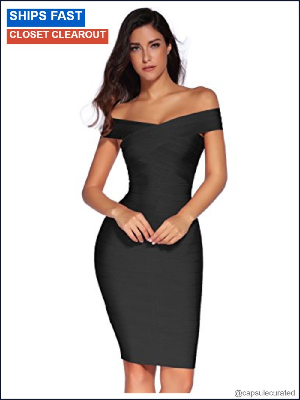 Off Shoulder Rayon Bodycon Bandage Party Dress Knee Length Sexy Club Night Out
